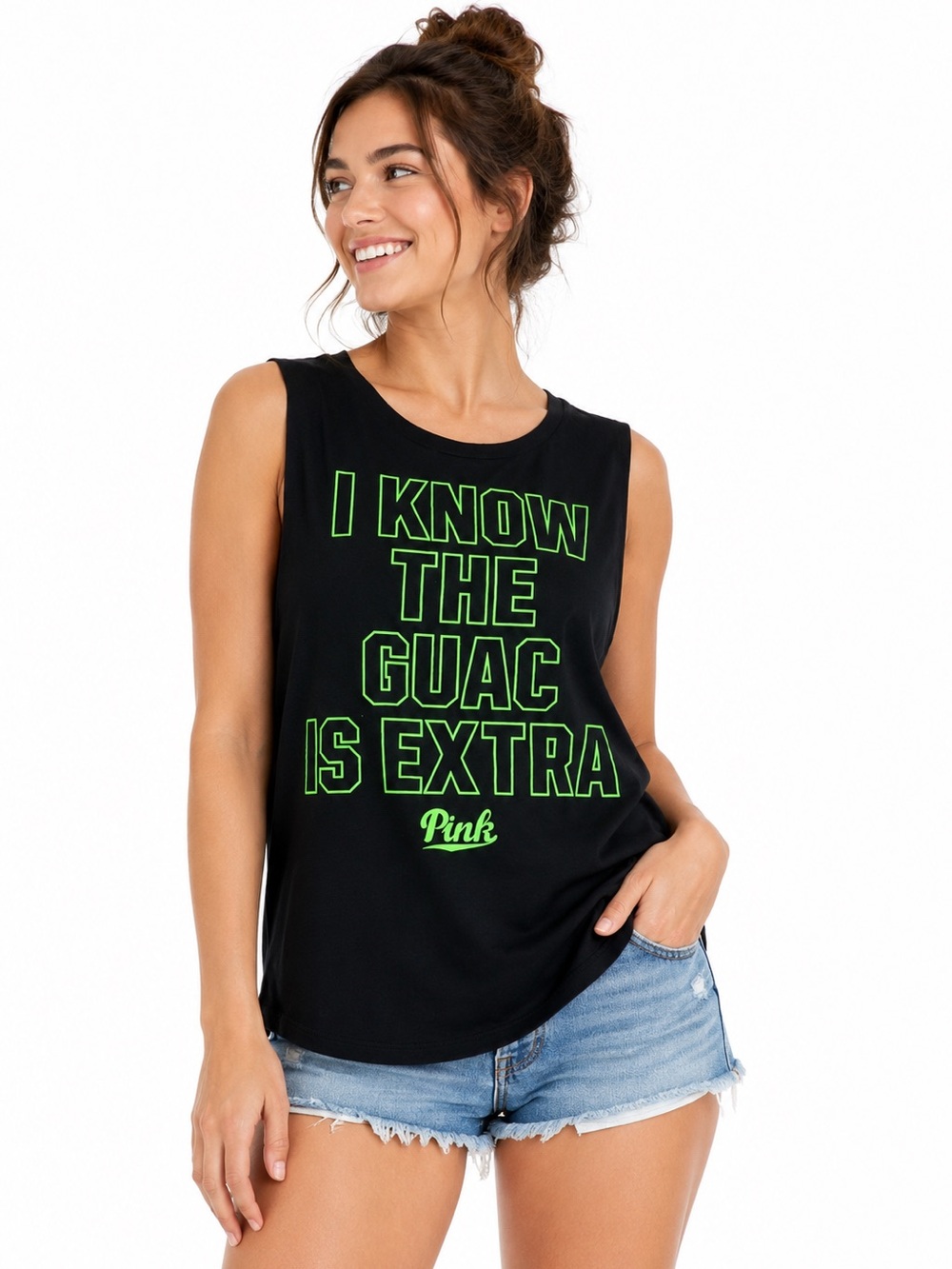 PINK Victoria’s Secret muscle tank top XS extra small I know the Guac is extra